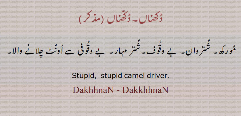 Dakhhnan,Dakkhhnan,Dakhhna, Dakkhhna,ڈکھنا,ڈکھناں,ਡਖਨਾਂ , ਡੱਖਨਾਂ ,stupid. camel driver.مورکھ۔ شتر مہار۔ اونٹ چلانے والا۔ شتر وان