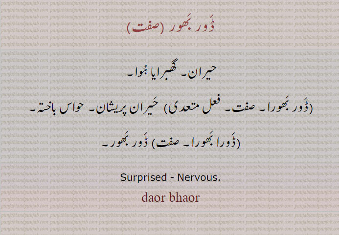  ڈور بھور ,ਡੋਰ ਭੌਰ,daur bhaur, surprised. nervous, حواس باختہ۔ ڈورا بھورا
