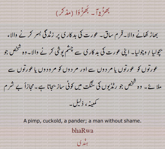 بھڑوا۔  بھڑووا، قرمساق، رنڈیوں کی سنگت۔ ذلیل، کمینہ، pimp, bharwa