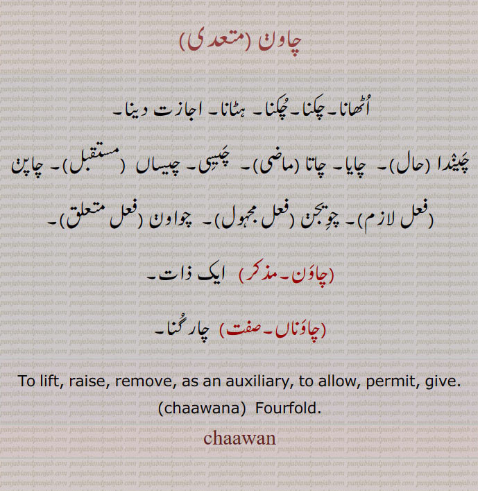 ,,chawan,ਚਾਵਨ, چاون,,چیندا,۔  چایا۔ چاتا ,۔  چیسِی۔ چیساں ,۔ چاپڽ , چوِیجن,  چواون ,چاون, ایک ذات,چاوناں, چار گنا,To lift, raise, remove, as an auxiliary, to allow, ermit, give.,chaawana,  Fourfold.,chaawan,chavan,chaavan