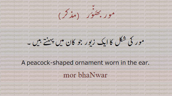 peacock shaped ornament worn in ear. mor bhaNwar. مور بھنور۔مور کی شکل کا زیور جو کان میں پہنتے ہیں۔