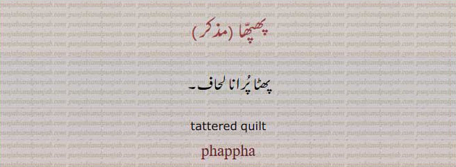  ,پھپھ , پھپھا , پھپھڑ, پھپھے کٹنی,ਫਫ , ਫਫਾ ,phappha,phapphay kutni,  ਫੱਫ,ਫੱਫੇ,ਫੱਫਾ, ਫਫਾ, ਫੱਫੜ, ਫਫ,
ਫਫੇਕੁੱਟਣ,  ਫਫੇਕੁੱਟਣੀ ,
پھپھا۔ پھٹا پرانا لحاف رضائی۔ , tattered quilt. phappha