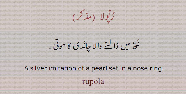 رپولا,rupola, ਰੁਪੋਲਾ ,ornament,Jewellery,jewelry,زیور
رپولا , نتھ میں ڈالنے والا چاندی کا موتی۔
 A silver imitation of a pearl set in a nose ring., rupola,