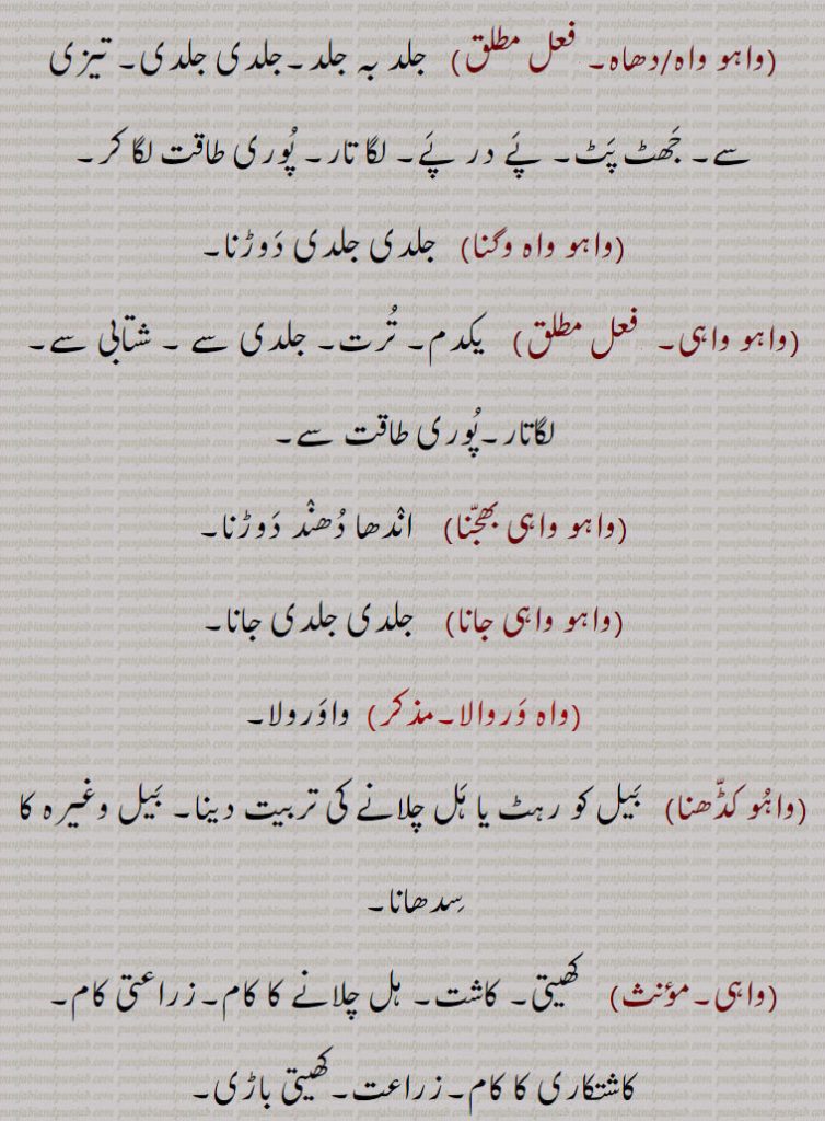  وہو,واہو,واہو واہ,واہو دھاہ,واہو واہ وگنا,واہو واہی,واہو واہی بھجنا,واہو واہی جانا,واہ وروالا, واورولا,