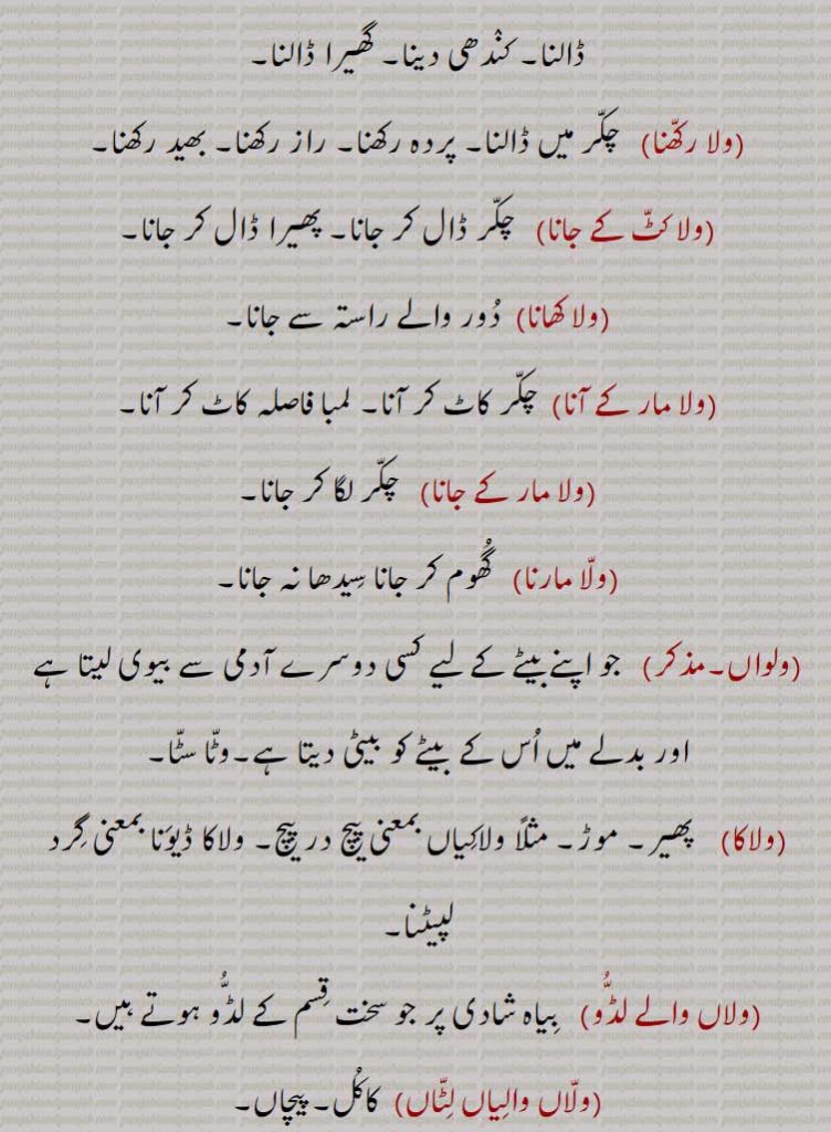 ولا رکھنا,ولا کٹ کے جانا,ولا کھانا,ولا مار کے آنا,ولا مار کے جانا,ولا مارنا,ولواں,ولاکا,ولاں والے لڈو,ولاں والیاں لٹاں,
