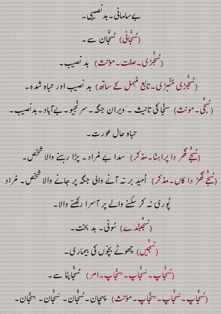 تھینا,سنجا ہونا,سنجان,سنجائی,سنجانی,سنجڑی,سنجڑی منبڑی,سنجی,سنجے گھر دا پراہنا,سنجے گھڑ دا کاں,سنجبندے,سنجیں,سنجاپ,  پہچان,سنجان, سنجان, سنجان, شناخت,,سنجاپن,سنجاپدا, سنجاپیا , سنجاپسی , سنجان,سنجڑواون,سنجاپنا,سنجاپو,