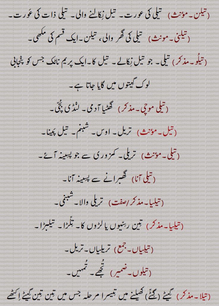 ,تیلیا,تیلیا زہر,تیلیا بدھ,,تیلیا راجہ,تیلیا سہاگا,تیلیا کتھا,تیلیاکمبت,تیلیا گھوڑا,,تیلیا مونگیا,تیلیا ویس کرنا,تیلک,تیلن,تیلنی,,تیلو,تیلی موچی,تیلی,تیلی آنا,تیلیا,تیلیاں,تیلوں,تیلا,  