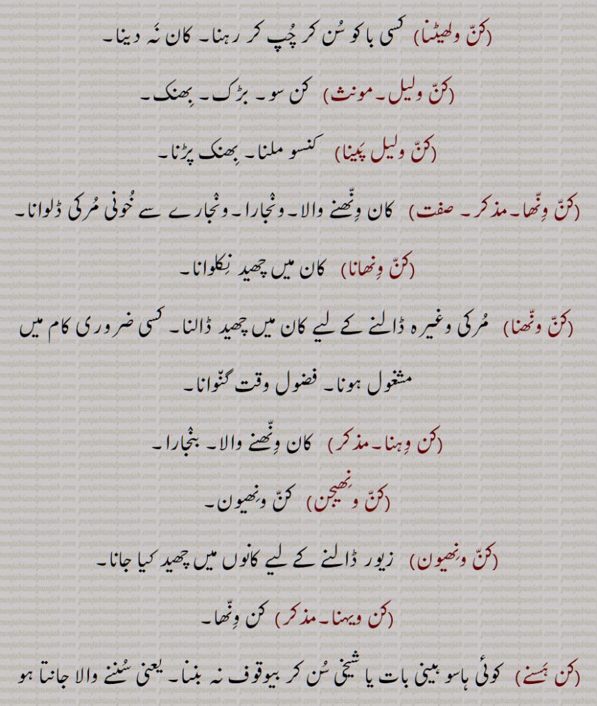 کن ولھیٹنا,,کن ولیل,کن ولیل پینا,کن ونھا,کن ونھانا,کن ونھنا,کن وہنا,کن ونھیجن,کن ونھیون,,کن ویہنا,کن ہسنے