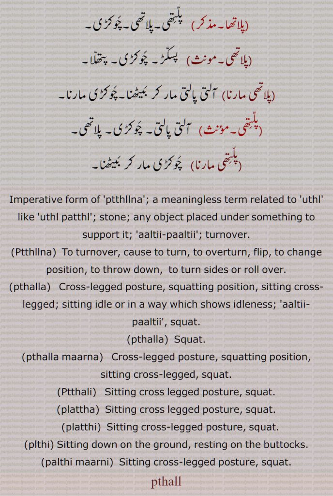 Imperative form of ptthllna,aaltii-paaltii, turnover, Ptthllna, pthalla, pthalla, Squat, pthalla maarna, Ptthali, plattha, platthi, plthi, palthi maarni,pthall,ਪੱਥਲਾ, ਪਲੱਥਾ ,  ਪਲੱਥੀ, ਪਲਬੀ, ਪਥੱਲ, ਪਥੱਲਣਾ, ਲਾੱਪਥ, ਪਥੱਲਾ ਮਾਰਨਾ , پتھلّنا ,پتھلّن,پتھلّی ,پتھلّ,پلّتِھی