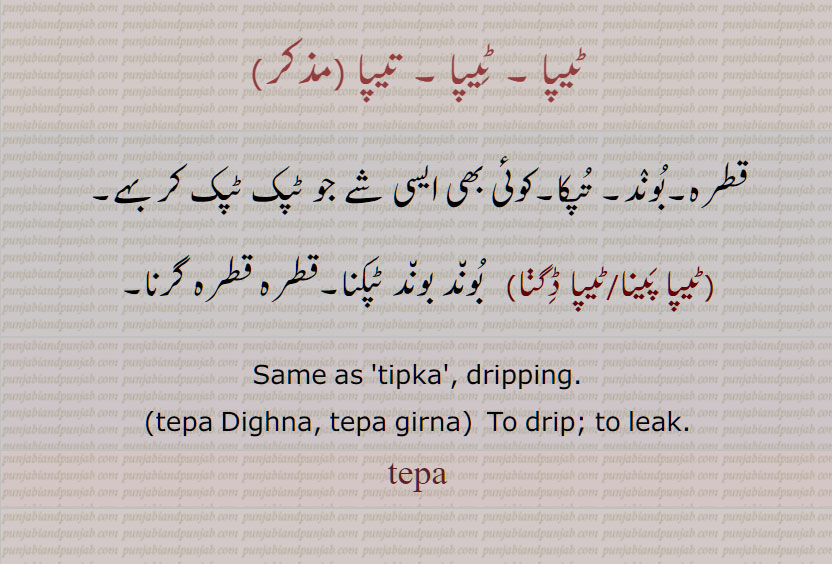 ٹیپا , ٹِیپا , تیپا ,قطرہ,,بوند,ٹیپا پینا,ٹیپا ڈگنا,tipka, dripping,tepa Dighna, tepa girna, tepa,teepa, tipa, ਟੇਪਾ, ਟਪਕਾ, ਟੇਪਾ ਡਿਗਣਾ, ਟੇਪਾ ਪੈਣਾ,ਟੇਪਾ, ਟੀਪਾ