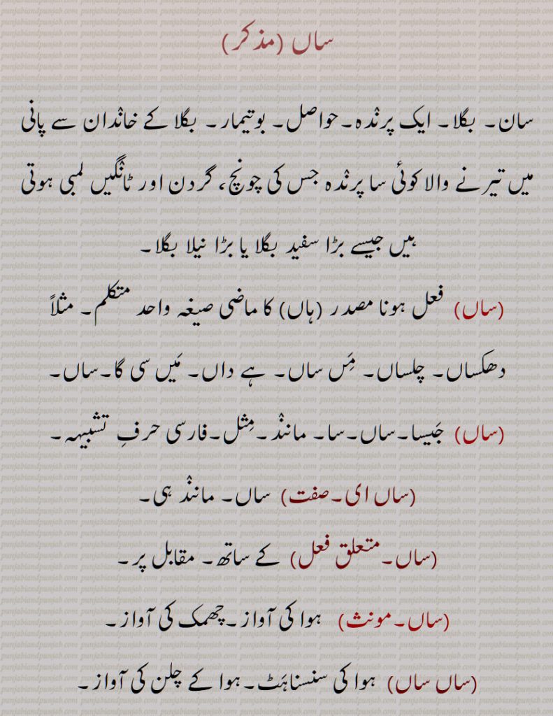 ساں, پرنٛدہ, بوتیمار, بگلا, ہاں, ساں ای, ساں ساں, ہوا کی سنسناہَٹ, ساں ساں کرنا, Heron, a bird,  saaN saaN,Whistling sound of wind, saaN, san, ਸਾਂ, ਸਾਂ ਸਾਂ, 